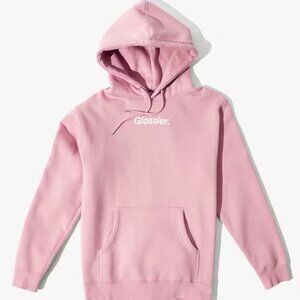 Glossier Hoodie Women’s Size Small Oversized Fit Pink Cotton Fleece Sweatshirt